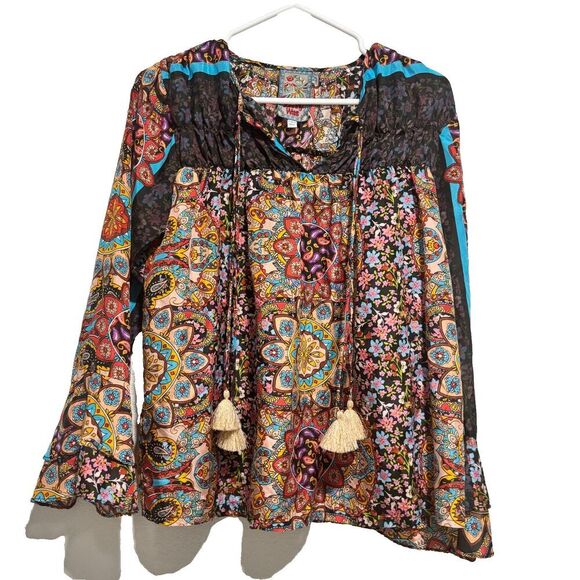 Johnny Was Multi Mandala Margot Paisley Floral Print Bell Sleeve Blouse S (FLAW) - Picture 1 of 8